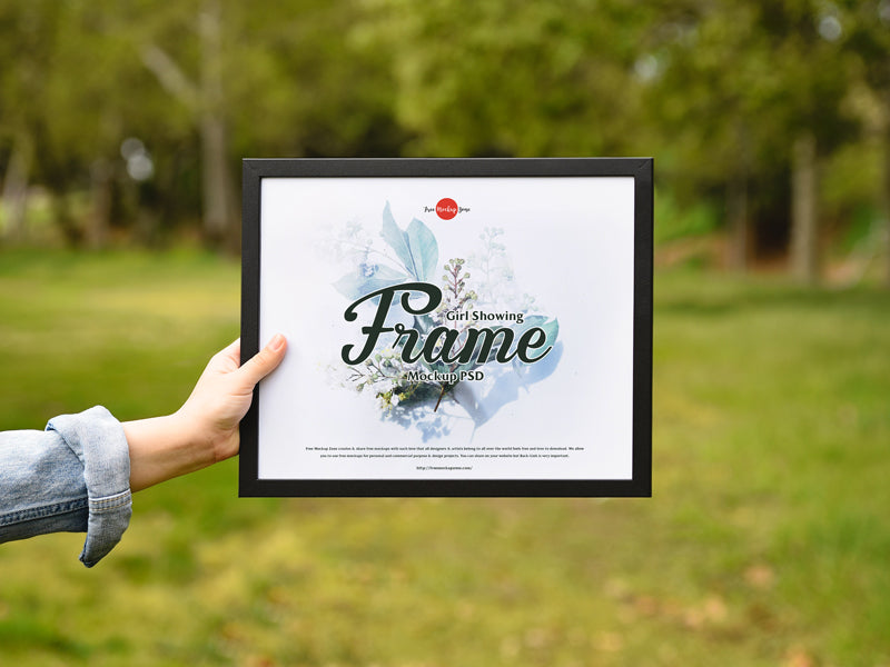 Girl Showing Frame Mockup Psd