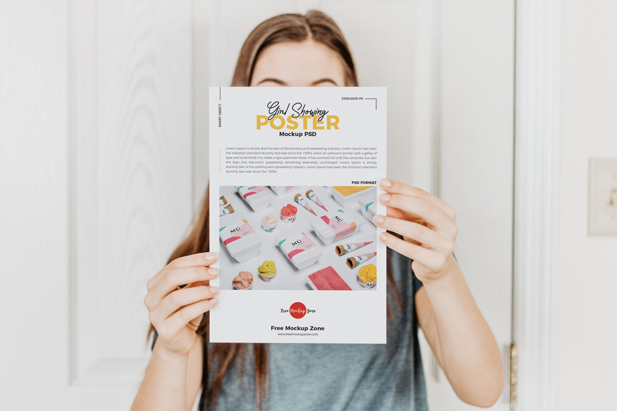 Girl Showing Poster Mockup Psd
