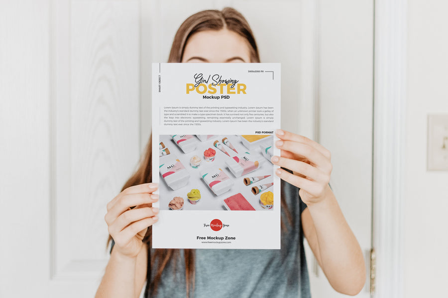 Girl Showing Poster Mockup Psd