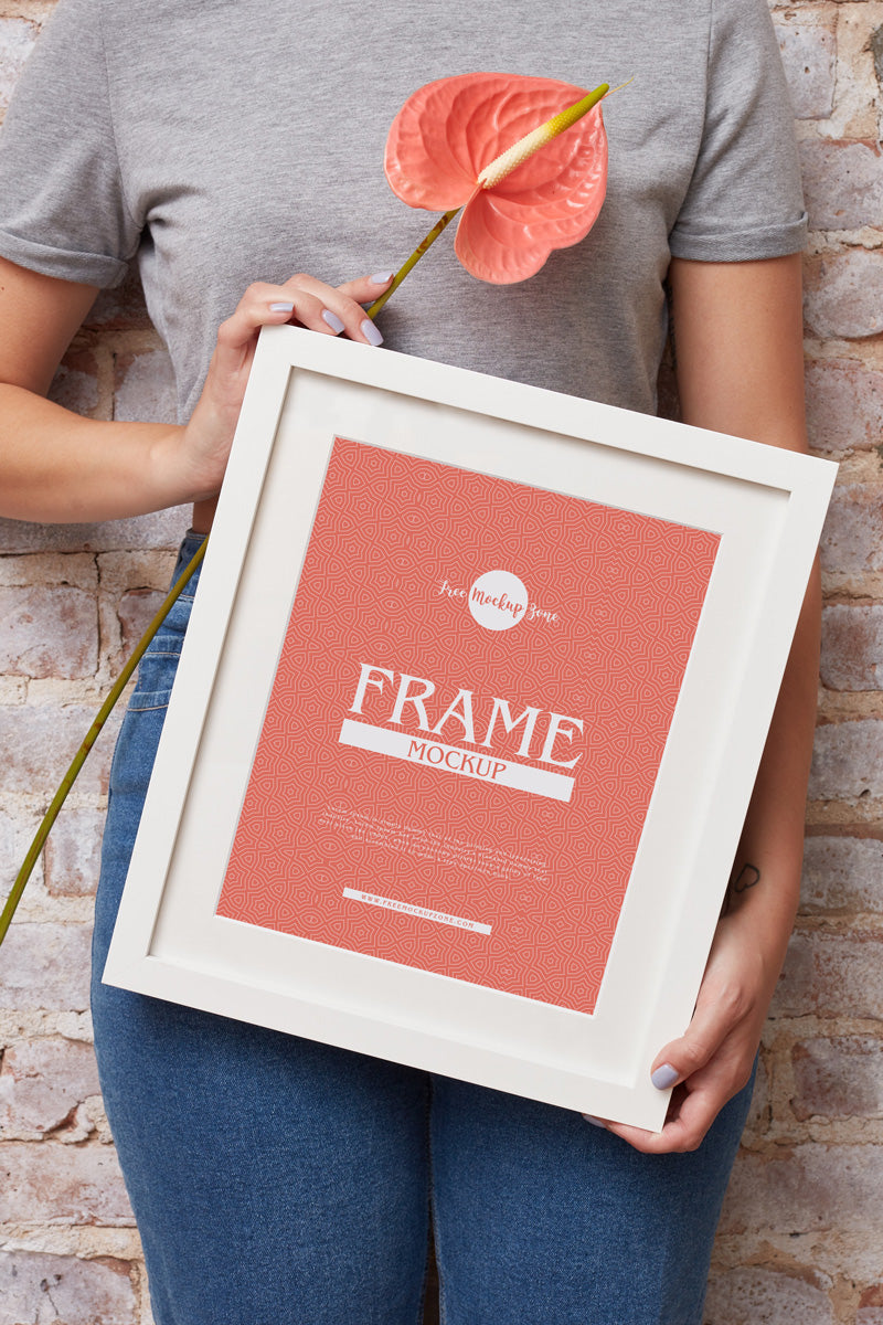 Girl Showing Psd Frame Mockup Design