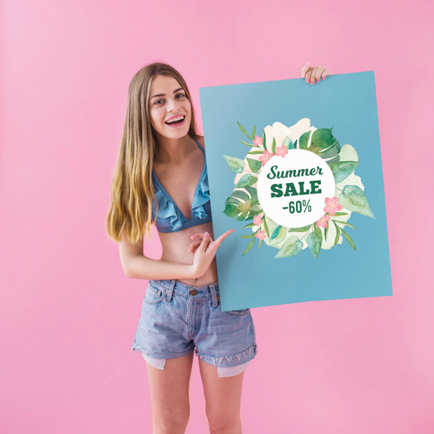 Girl Showing Summer Sale Poster Psd