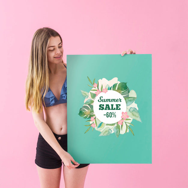 Girl Showing Summer Sale Poster Psd