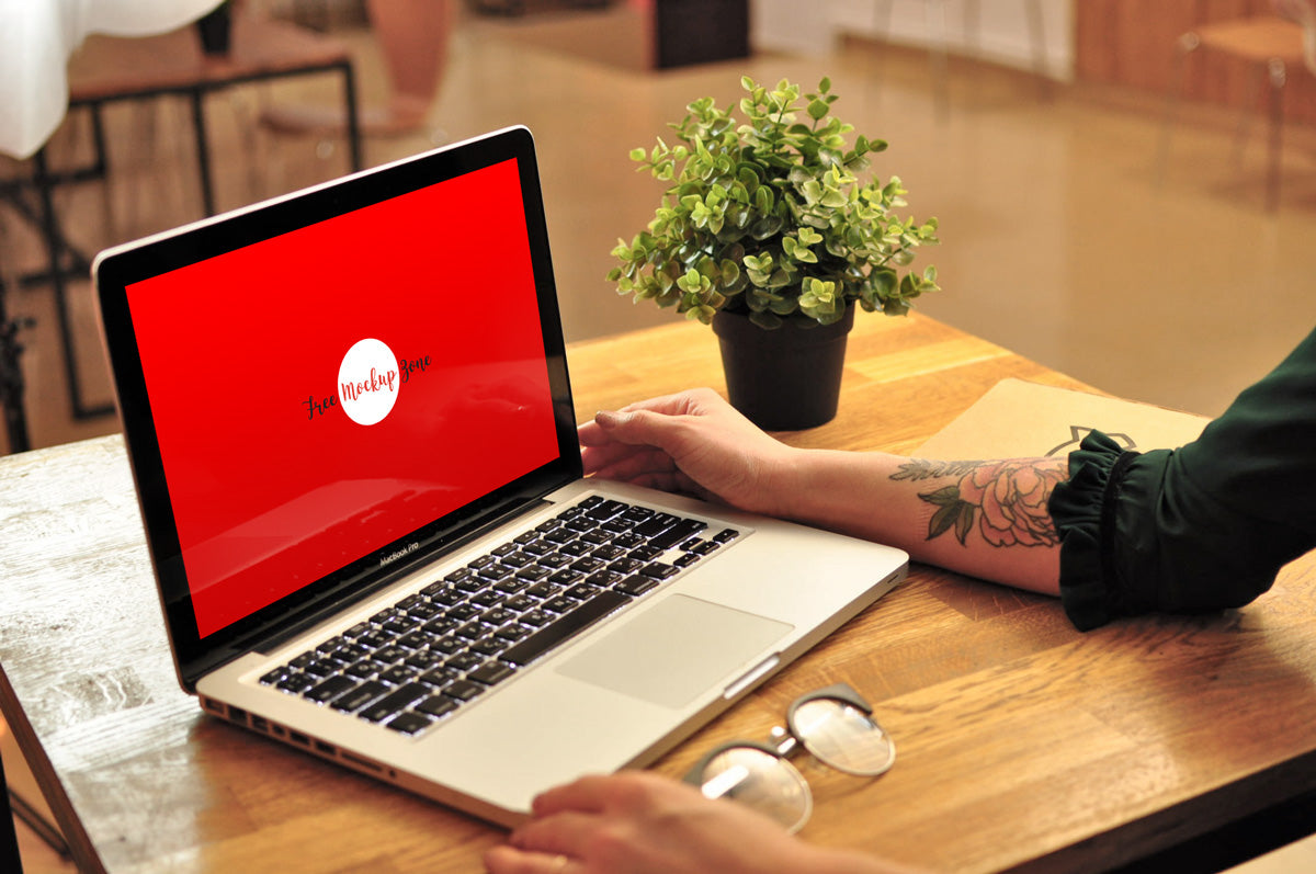 Girl Using Macbook Pro Mockup 2018