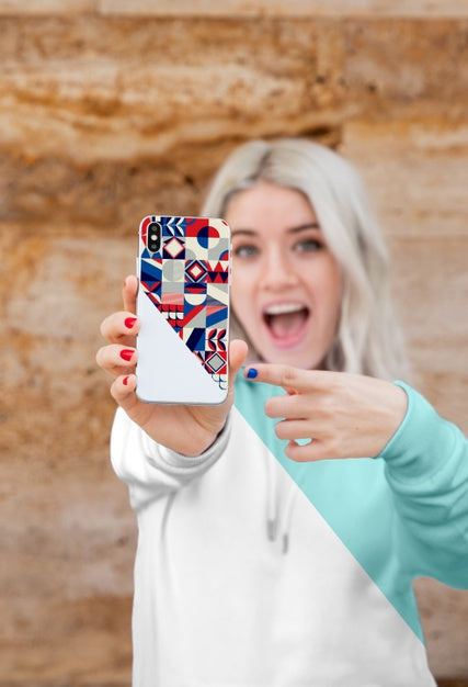 Girl With Hoddie Pointing At Mobile Psd