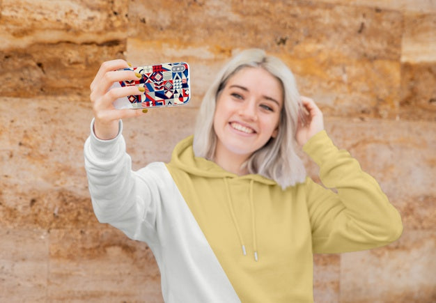 Girl With Hoodie Taking Selfie Psd
