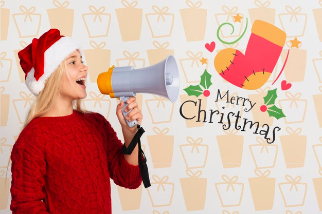 Girl With Santa Hat Using Megaphone Psd