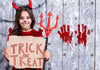 Girl With Trick Or Treat Sign Holding The Devil Trident Psd