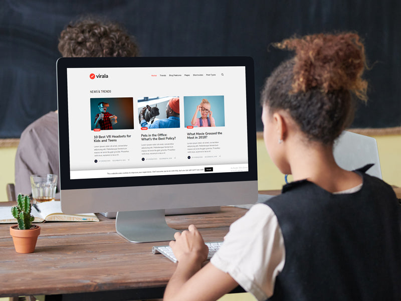 Girl Working On Computer Website Mockup