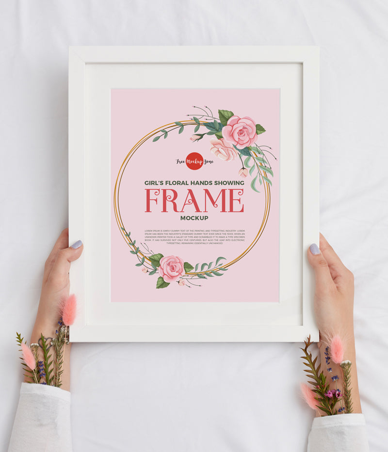Girl’S Floral Hands Showing Frame Mockup