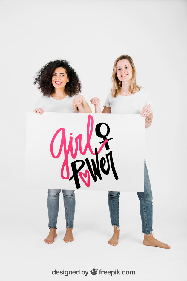 Girls Holding Whiteboard Psd