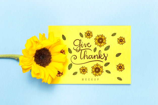Give Thanks Mock-Up With Flower Psd