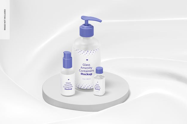 Glass Amenity Containers Mockup, Front View Psd