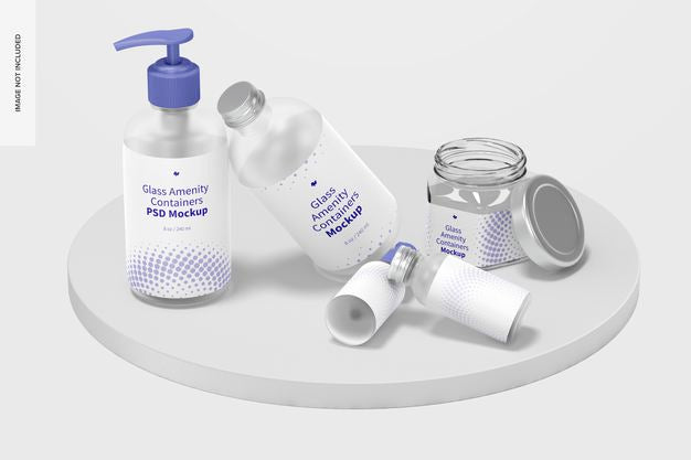 Glass Amenity Containers Mockup, Leaned Psd