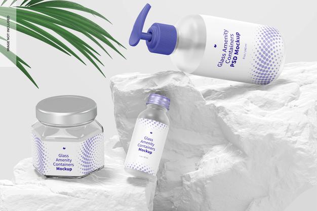 Glass Amenity Containers Mockup, Perspective Psd