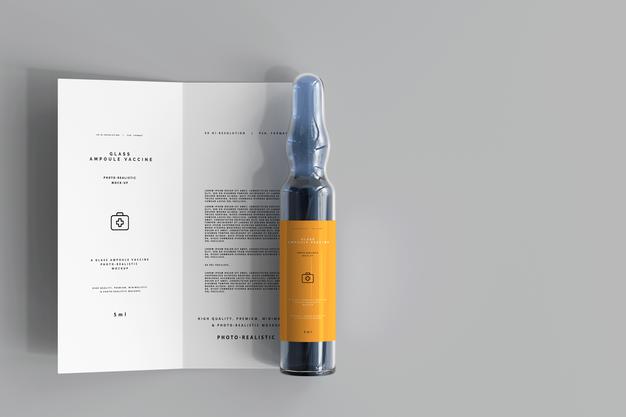 Glass Ampoule With Bi-Fold Brochure Mockup Psd