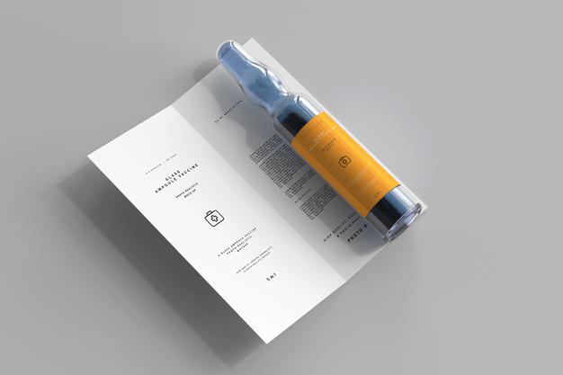 Glass Ampoule With Bi-Fold Brochure Mockup Psd