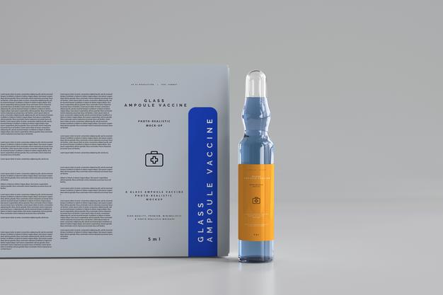 Glass Ampoule With Box Mockup Psd