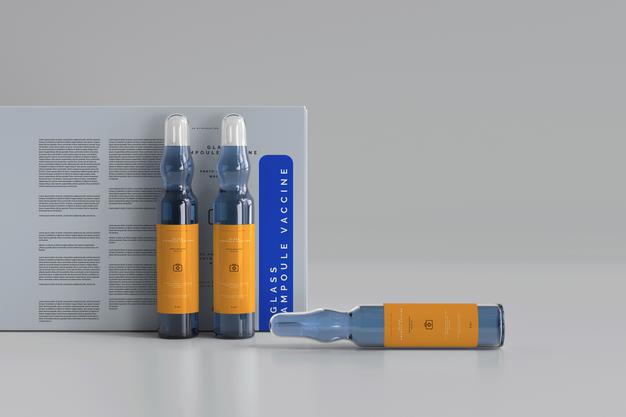 Glass Ampoule With Box Mockup Psd