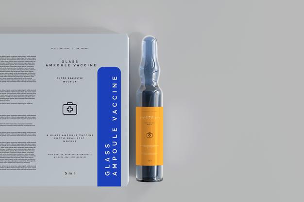 Glass Ampoule With Box Mockup Psd
