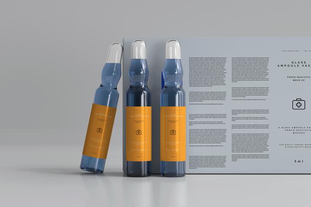Glass Ampoule With Box Mockup Psd