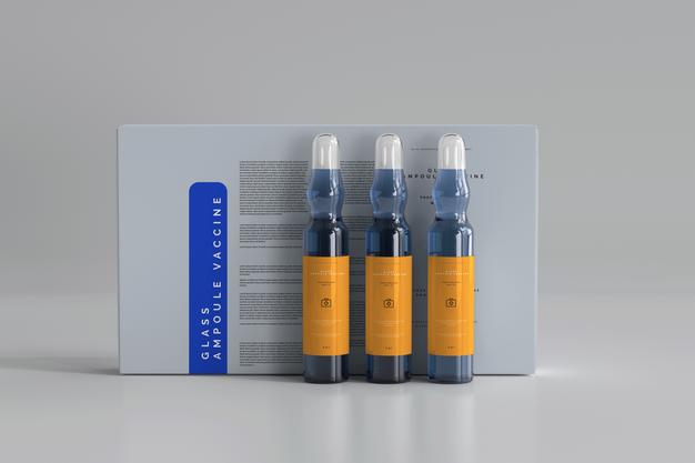 Glass Ampoule With Box Mockup Psd