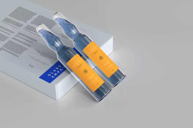 Glass Ampoule With Box Mockup Psd