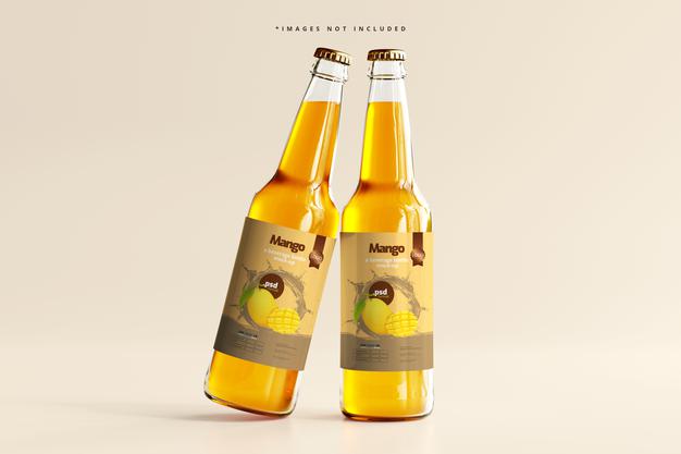 Glass Beverage Bottles Mockup Psd