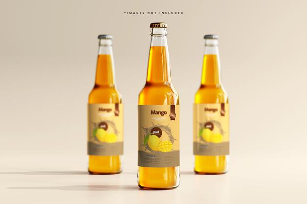 Glass Beverage Bottles Mockup Psd