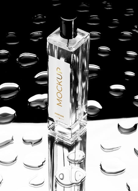 Glass Bottle Of Perfume Mock-Up With Clear Water Psd