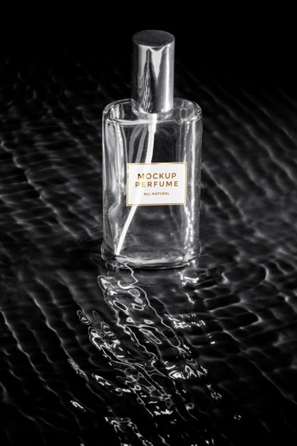 Glass Bottle Of Perfume Mock-Up With Clear Water Psd