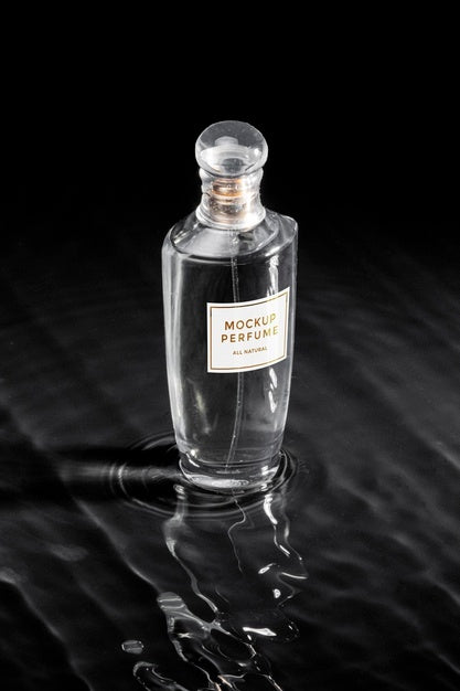 Glass Bottle Of Perfume Mock-Up With Clear Water Psd