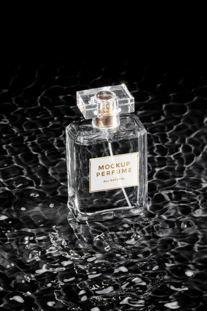 Glass Bottle Of Perfume Mock-Up With Clear Water Psd