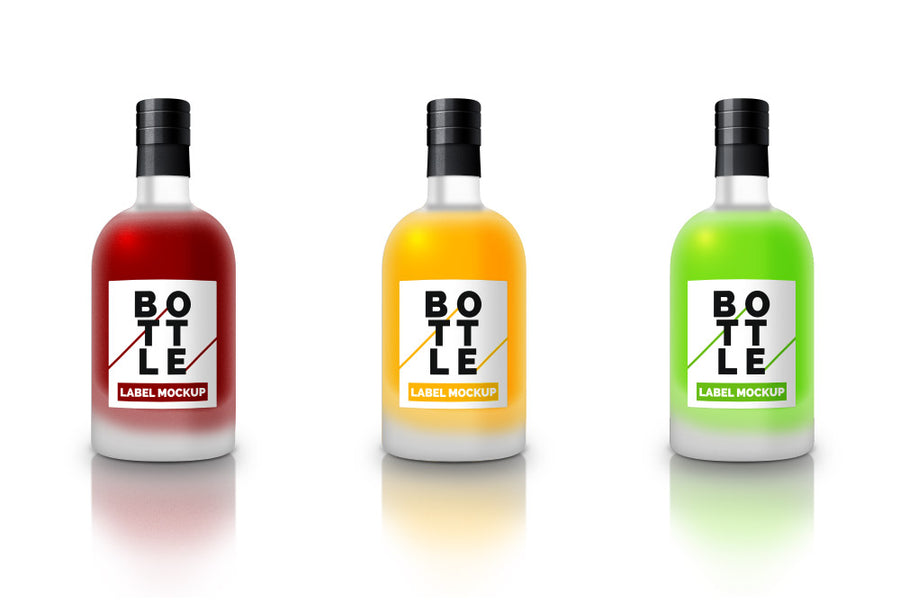 Glass Bottle with Label Tag Mockup PSD