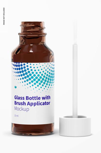Glass Bottle With Brush Applicator Mockup Psd