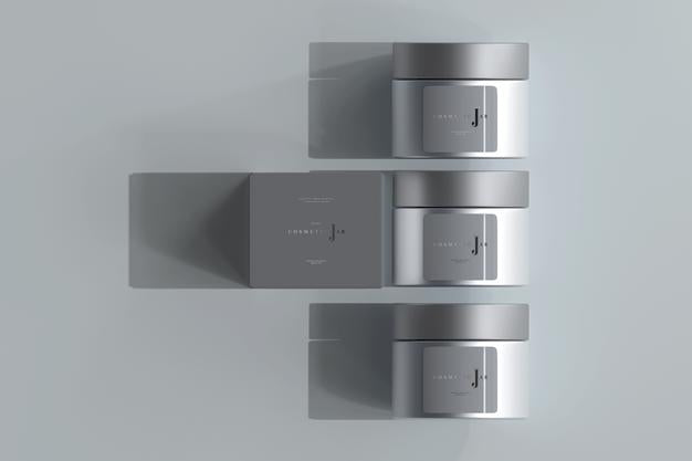 Glass Cosmetic Jar And Box Mockup Psd