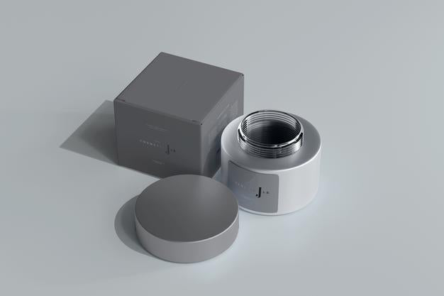 Glass Cosmetic Jar And Box Mockup Psd