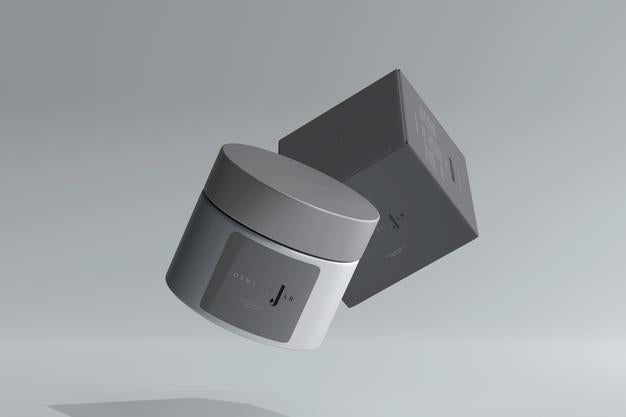 Glass Cosmetic Jar And Box Mockup Psd