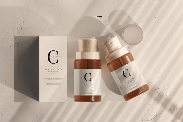 Glass Cosmetic Spray Bottle With Box Mockup Psd