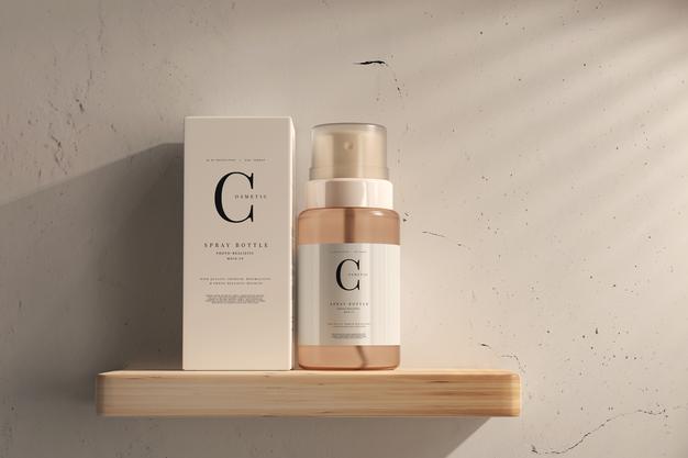 Glass Cosmetic Spray Bottle With Box Mockup Psd