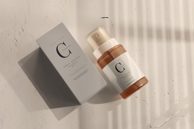 Glass Cosmetic Spray Bottle With Box Mockup Psd