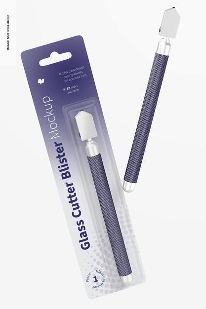 Glass Cutter Blister Mockup, Floating Psd