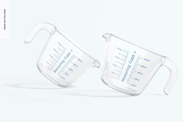 Glass Measuring Cups Mockup, Leaned Psd
