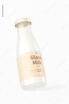 Glass Milk Bottle Mockup, Leaned Psd