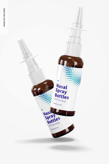 Glass Nasal Spray Bottles Mockup, Falling Psd