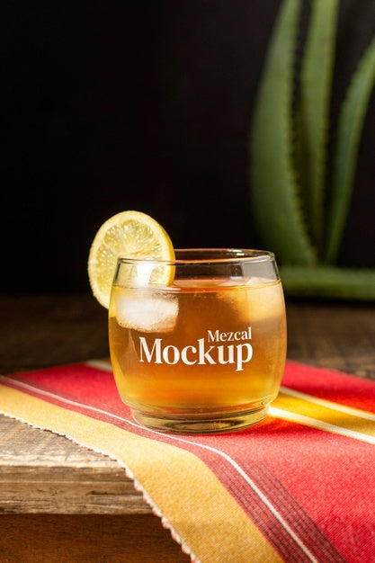 Glass Of Mezcal Drink With Slice Of Lemon Psd