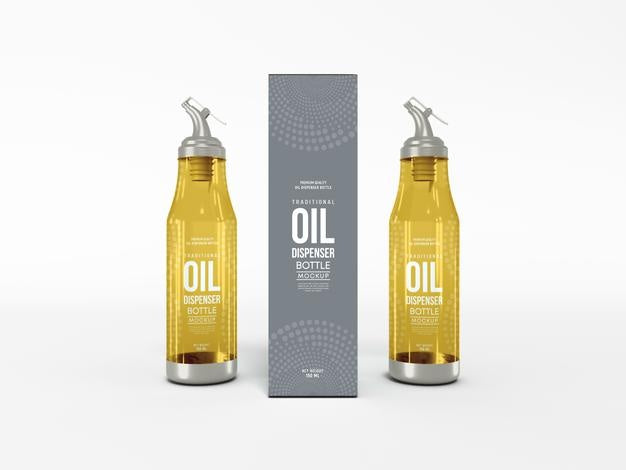 Glass Oil Dispenser Bottle With Box Mockup Psd