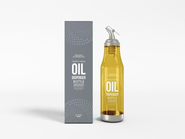 Glass Oil Dispenser Bottle With Box Mockup Psd