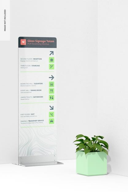 Glass Signage Totem Mockup, Perspective Psd