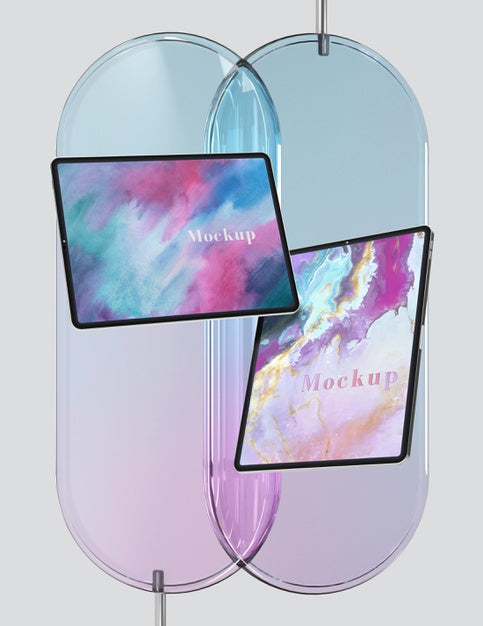 Glass Supports With Tablet Collection Psd