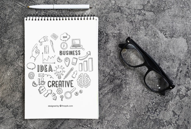 Glasses And Stationery Office Scene Psd